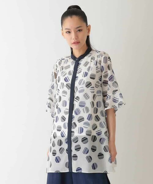 HIROKO BIS GRANDE / ヒロコビス グランデ シャツ・ブラウス | 【大きいサイズ】ストライプドット柄プリントブラウス /洗濯機で洗える | 詳細7