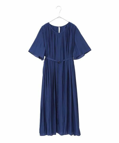 HIROKO BIS GRANDE / ヒロコビス グランデ ロング・マキシ丈ワンピース | 【大きいサイズ】タックデザインワンピース /洗濯機で洗える(ネイビー)
