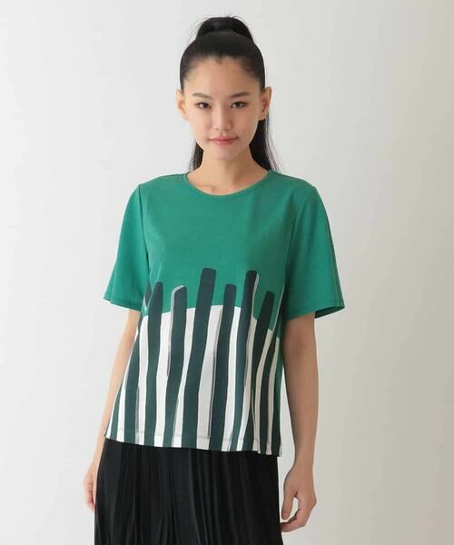 HIROKO BIS GRANDE / ヒロコビス グランデ カットソー | 【大きいサイズ】幾何学柄プリントカットプルオーバー /洗える | 詳細1