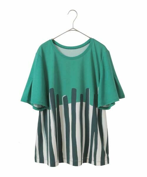 HIROKO BIS GRANDE / ヒロコビス グランデ カットソー | 【大きいサイズ】幾何学柄プリントカットプルオーバー /洗える(グリーン)