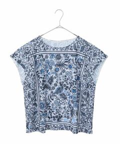 HIROKO BIS GRANDE / ヒロコビス グランデ カットソー | 【大きいサイズ】フラワープリントフレンチスリーブカットソー /洗濯機で洗える