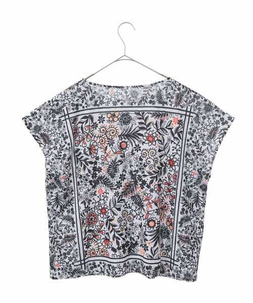 HIROKO BIS GRANDE / ヒロコビス グランデ カットソー | 【大きいサイズ】フラワープリントフレンチスリーブカットソー /洗濯機で洗える | 詳細1