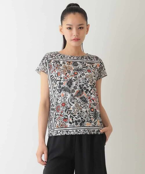 HIROKO BIS GRANDE / ヒロコビス グランデ カットソー | 【大きいサイズ】フラワープリントフレンチスリーブカットソー /洗濯機で洗える | 詳細10