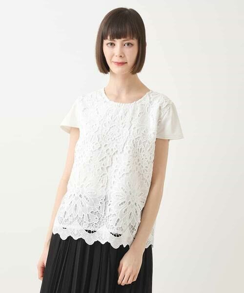 HIROKO BIS GRANDE / ヒロコビス グランデ カットソー | 【大きいサイズ】フラワーデコ刺繍ブラウス /洗える | 詳細1