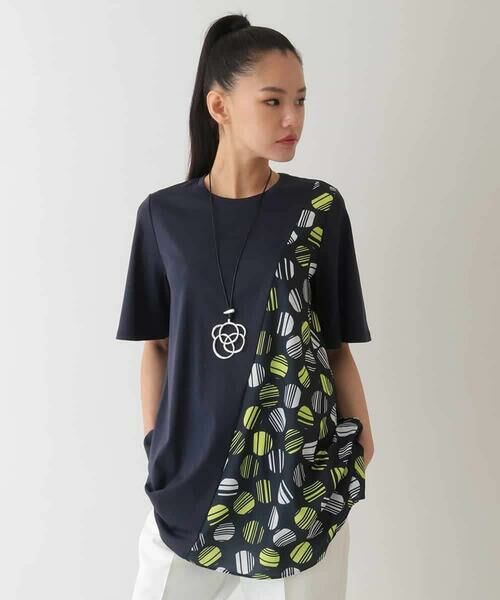 HIROKO BIS GRANDE / ヒロコビス グランデ チュニック | 【大きいサイズ】ストライプドットイレギュラーヘムカットソー /洗える | 詳細6