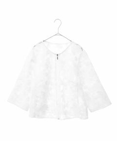 HIROKO BIS GRANDE / ヒロコビス グランデ ノーカラージャケット | 【大きいサイズ】ダブルメッシュフラワー刺繍ジャケット /洗える