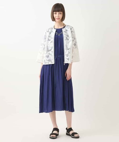 HIROKO BIS GRANDE / ヒロコビス グランデ ノーカラージャケット | 【大きいサイズ】ダブルメッシュフラワー刺繍ジャケット /洗える | 詳細16