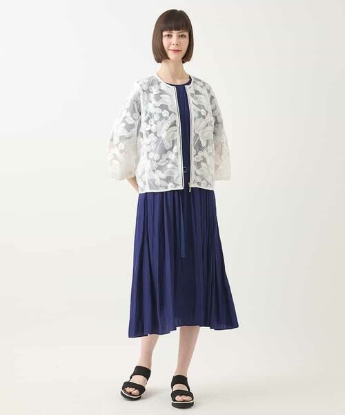 HIROKO BIS GRANDE / ヒロコビス グランデ ノーカラージャケット | 【大きいサイズ】ダブルメッシュフラワー刺繍ジャケット /洗える | 詳細17