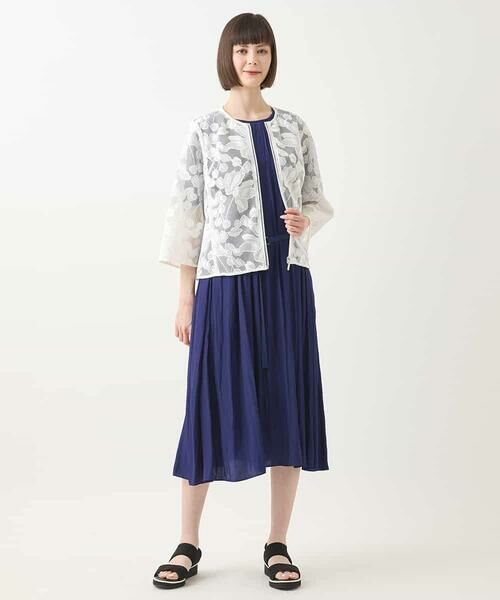 HIROKO BIS GRANDE / ヒロコビス グランデ ノーカラージャケット | 【大きいサイズ】ダブルメッシュフラワー刺繍ジャケット /洗える | 詳細18