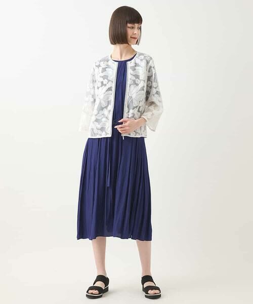 HIROKO BIS GRANDE / ヒロコビス グランデ ノーカラージャケット | 【大きいサイズ】ダブルメッシュフラワー刺繍ジャケット /洗える | 詳細19