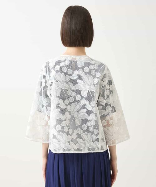 HIROKO BIS GRANDE / ヒロコビス グランデ ノーカラージャケット | 【大きいサイズ】ダブルメッシュフラワー刺繍ジャケット /洗える | 詳細8