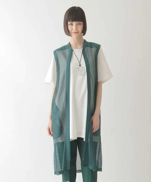 HIROKO BIS GRANDE / ヒロコビス グランデ ベスト | 【大きいサイズ】ナチュラルメッシュロングジレ /洗える | 詳細6