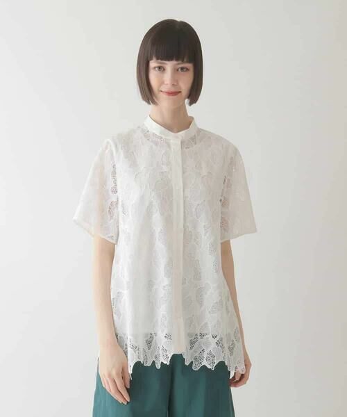 HIROKO BIS GRANDE / ヒロコビス グランデ シャツ・ブラウス | 【大きいサイズ】迷彩レースジョイントブラウス /洗える | 詳細1