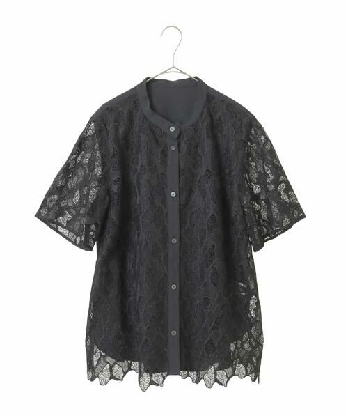 HIROKO BIS GRANDE / ヒロコビス グランデ シャツ・ブラウス | 【大きいサイズ】迷彩レースジョイントブラウス /洗える(ブラック)