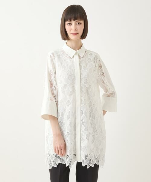 HIROKO BIS GRANDE / ヒロコビス グランデ チュニック | 【大きいサイズ】ランダム迷彩レースチュニックブラウス /洗える | 詳細1