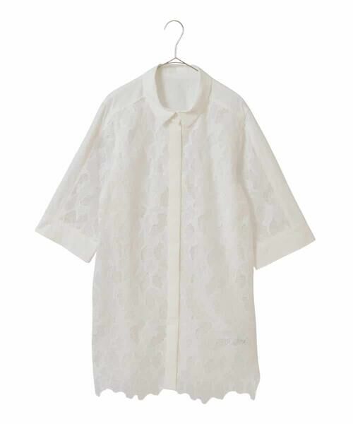 HIROKO BIS GRANDE / ヒロコビス グランデ チュニック | 【大きいサイズ】ランダム迷彩レースチュニックブラウス /洗える(ホワイト)