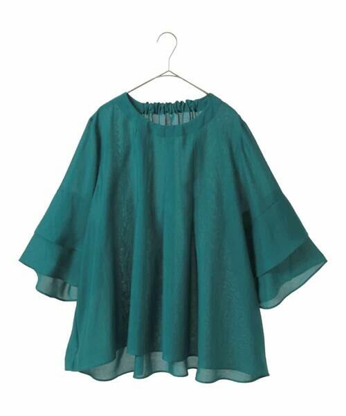HIROKO BIS GRANDE / ヒロコビス グランデ シャツ・ブラウス | 【大きいサイズ】タックフレアエアリーブラウス /洗濯機で洗える(グリーン)