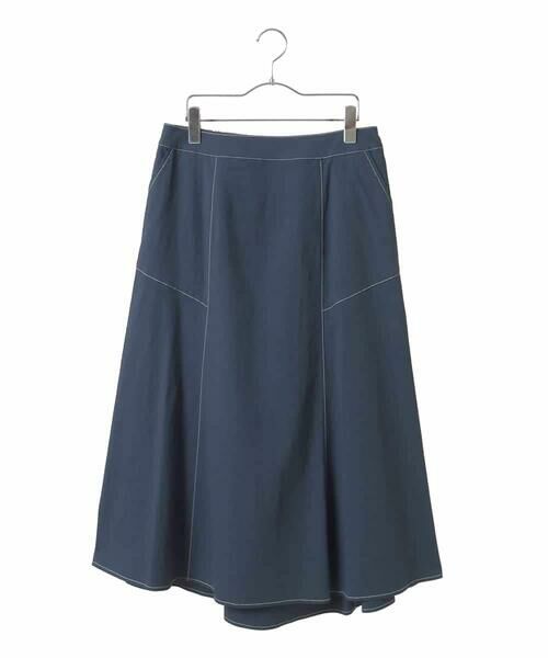 HIROKO BIS GRANDE / ヒロコビス グランデ ロング・マキシ丈スカート | 【大きいサイズ】リネンライクストレッチフレアスカート /洗える(ネイビー)