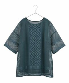 HIROKO BIS GRANDE / ヒロコビス グランデ カットソー | 【大きいサイズ】ラッセルメッシュデザインカットソー /洗濯機で洗える