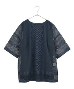 HIROKO BIS GRANDE / ヒロコビス グランデ カットソー | 【大きいサイズ】ラッセルメッシュデザインカットソー /洗濯機で洗える