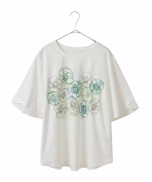 HIROKO BIS GRANDE / ヒロコビス グランデ カットソー | 【大きいサイズ/接触冷感】フラワープリントコットンカットソー /洗える(ホワイト)