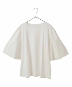 HIROKO BIS GRANDE / ヒロコビス グランデ シャツ・ブラウス | 【大きいサイズ/接触冷感】コットンレースボリューム袖カットソー