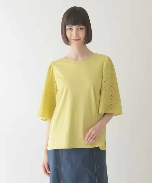 HIROKO BIS GRANDE / ヒロコビス グランデ シャツ・ブラウス | 【大きいサイズ/接触冷感】コットンレースボリューム袖カットソー | 詳細1