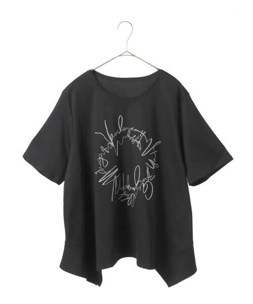 HIROKO BIS GRANDE / ヒロコビス グランデ カットソー | 【大きいサイズ/接触冷感】ブレード刺繍デザインヘムカットソー /洗える(ブラック)