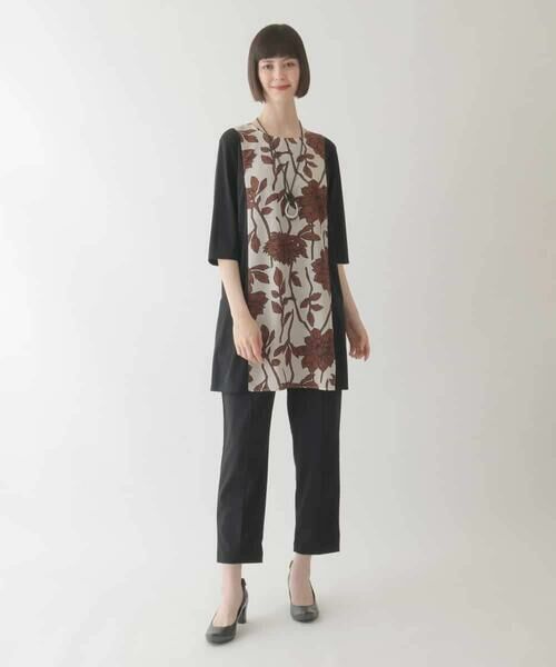 HIROKO BIS GRANDE / ヒロコビス グランデ チュニック | 【大きいサイズ】幾何フラワー切り替えデザインチュニック /洗える | 詳細4