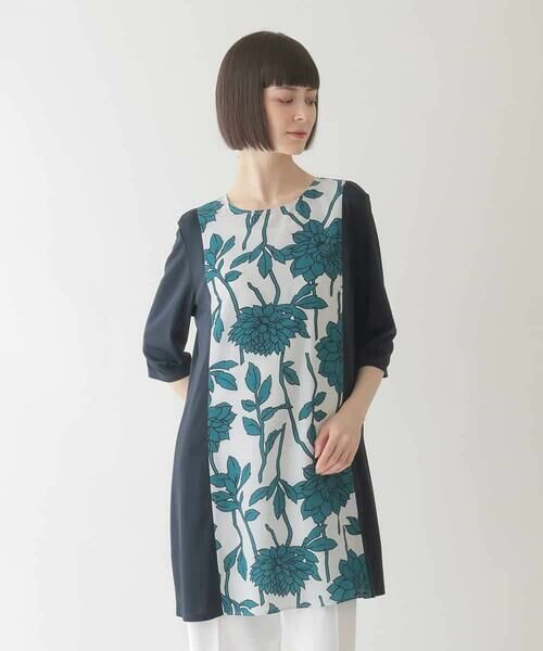 HIROKO BIS GRANDE / ヒロコビス グランデ チュニック | 【大きいサイズ】幾何フラワー切り替えデザインチュニック /洗える | 詳細8
