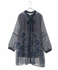 HIROKO BIS GRANDE / ヒロコビス グランデ シャツ・ブラウス | 【大きいサイズ/ボウタイ付き】楊柳シフォンフラワープリントブラウス /洗える