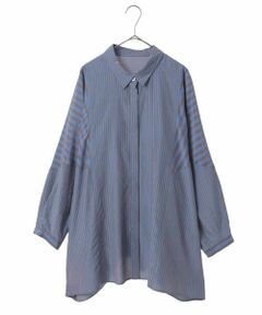 HIROKO BIS GRANDE / ヒロコビス グランデ シャツ・ブラウス | 【大きいサイズ】ストライプパターンデザインブラウス /洗える