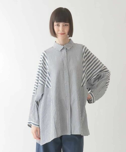 HIROKO BIS GRANDE / ヒロコビス グランデ シャツ・ブラウス | 【大きいサイズ】ストライプパターンデザインブラウス /洗える | 詳細1