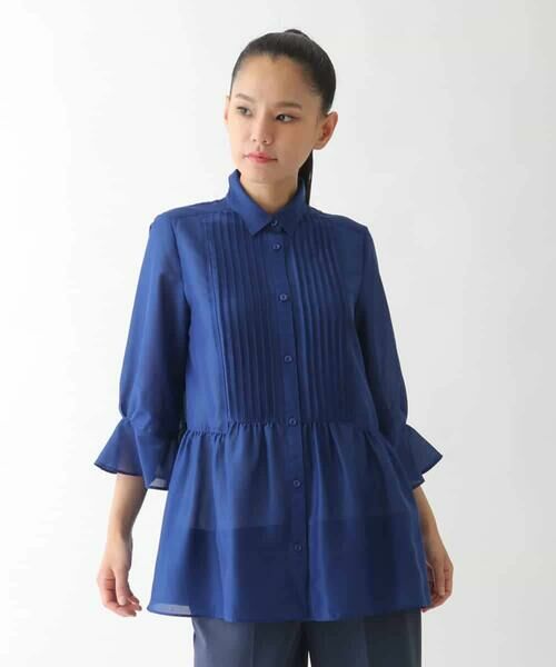 HIROKO BIS GRANDE / ヒロコビス グランデ シャツ・ブラウス | 【大きいサイズ】ピンタックギャザー切り替えシアーブラウス /洗濯機で洗える | 詳細4