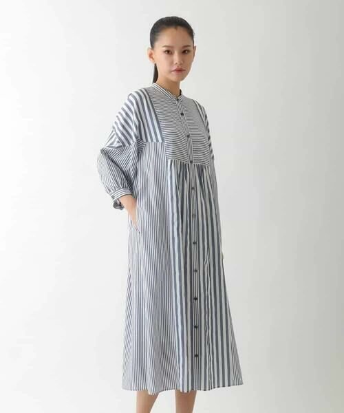 HIROKO BIS GRANDE / ヒロコビス グランデ ロング・マキシ丈ワンピース | 【大きいサイズ】ストライプパターン切り替えデザインワンピース /洗える | 詳細12