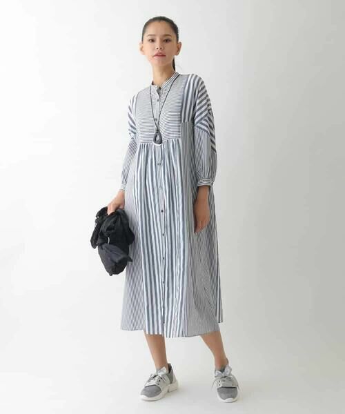 HIROKO BIS GRANDE / ヒロコビス グランデ ロング・マキシ丈ワンピース | 【大きいサイズ】ストライプパターン切り替えデザインワンピース /洗える | 詳細18