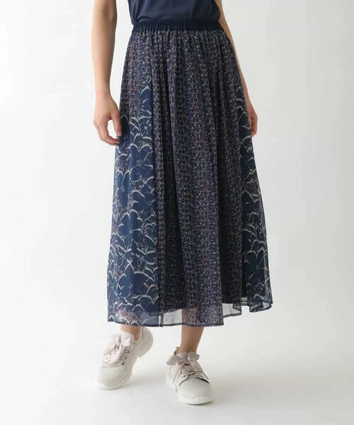 HIROKO BIS GRANDE / ヒロコビス グランデ ロング・マキシ丈スカート | 【大きいサイズ】楊柳シフォンフラワープリントスカート /洗える | 詳細10