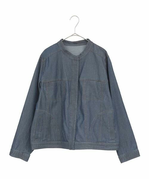 HIROKO BIS GRANDE/ヒロコビス グランデ 【大きいサイズ】ステッチポイントデニムジャケット /洗える ネイビー LL HIROKO BIS GRANDE/ヒロコビス グランデ 【大きいサイズ】ステッチポイントデニムジャケット /洗える ネイビー LL