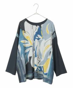 HIROKO BIS GRANDE / ヒロコビス グランデ カットソー | 【大きいサイズ】アートプリント切り替えデザインプルオーバー /洗える