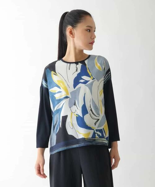 HIROKO BIS GRANDE / ヒロコビス グランデ カットソー | 【大きいサイズ】アートプリント切り替えデザインプルオーバー /洗える | 詳細9