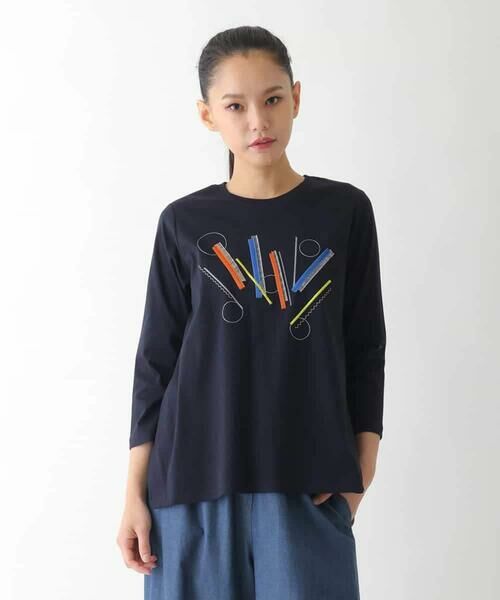 HIROKO BIS GRANDE / ヒロコビス グランデ カットソー | 【大きいサイズ】クラフト刺繍デザインカットソー /洗える | 詳細1