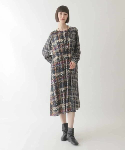 HIROKO BIS GRANDE / ヒロコビス グランデ ロング・マキシ丈ワンピース | 【大きいサイズ】ウエストギャザーチェックプリントワンピース /洗濯機で洗える | 詳細12