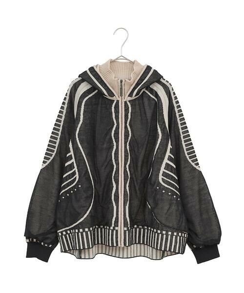 HIROKO BIS GRANDE / ヒロコビス グランデ ニット・セーター | 【大きいサイズ】ジャカードニットブルゾン(ベージュ)