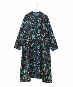 HIROKO BIS GRANDE / ヒロコビス グランデ ロング・マキシ丈ワンピース | 【大きいサイズ】リーフプリントバンドカラーワンピース /洗濯機で洗える