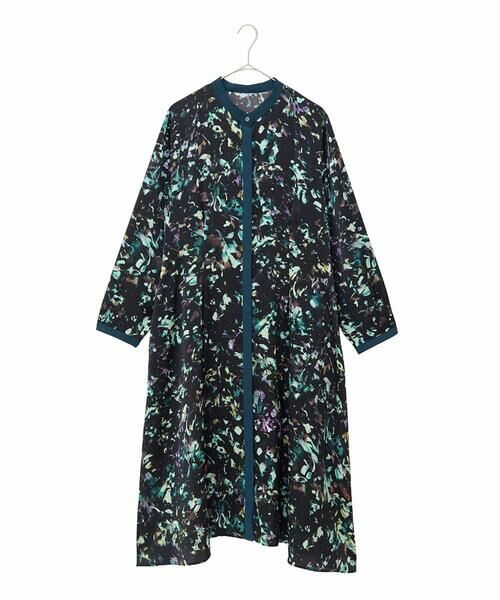 HIROKO BIS GRANDE/ヒロコビス グランデ 【大きいサイズ】リーフプリントバンドカラーワンピース /洗濯機で洗える グリーン LL