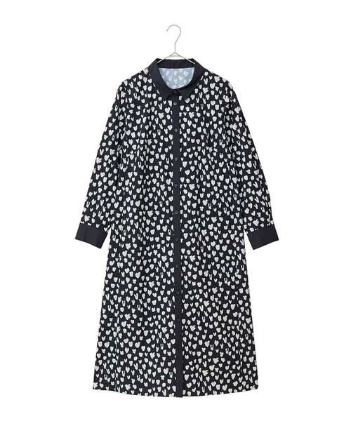 HIROKO BIS GRANDE/ヒロコビス グランデ 【大きいサイズ】ハート柄ドット衿付きシャツワンピース /洗える ブラック LL