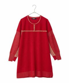 HIROKO BIS GRANDE / ヒロコビス グランデ チュニック | 【大きいサイズ】プレーティング刺繍ニットチュニック