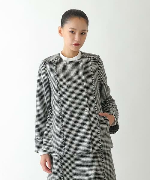HIROKO BIS GRANDE / ヒロコビス グランデ ノーカラージャケット | 【大きいサイズ】千鳥チェックツイードジャケット | 詳細8