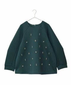 HIROKO BIS GRANDE / ヒロコビス グランデ カットソー | 【大きいサイズ】ビジューエンブロイダリープルオーバー /洗える