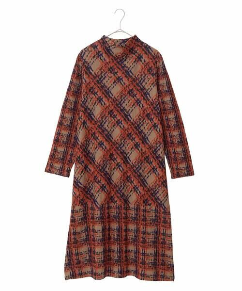 HIROKO BIS GRANDE/ヒロコビス グランデ 【大きいサイズ】チェックパイルジャカードワンピース ブラウン LL